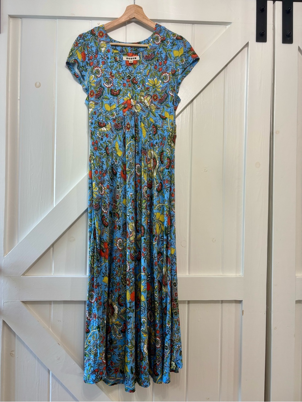 Boden Bias Cut Jersey Midi Dress Blue Lemon Strawberry Multi Citrus Vine 6P - Picture 2 of 10
